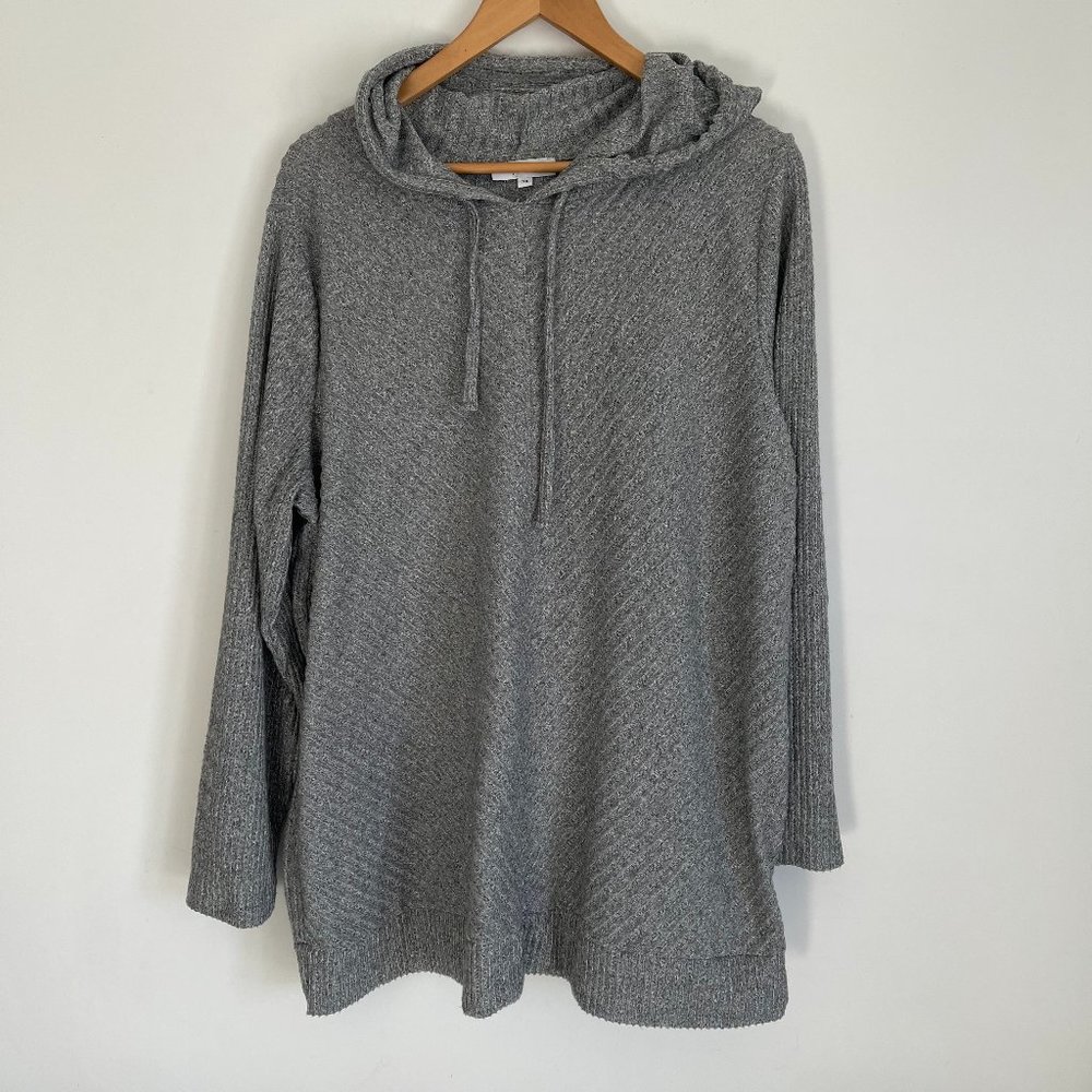 My Style Woman Gray Long Sleeve Hooded Pullover Top Plus Size 3X
